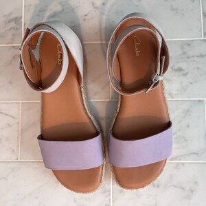 CLARKS sandals, Size 7M, white/lavender